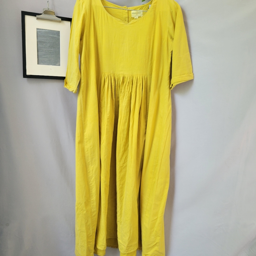 Yellow Women's Midi Dress - Lightweight Gathered Waist